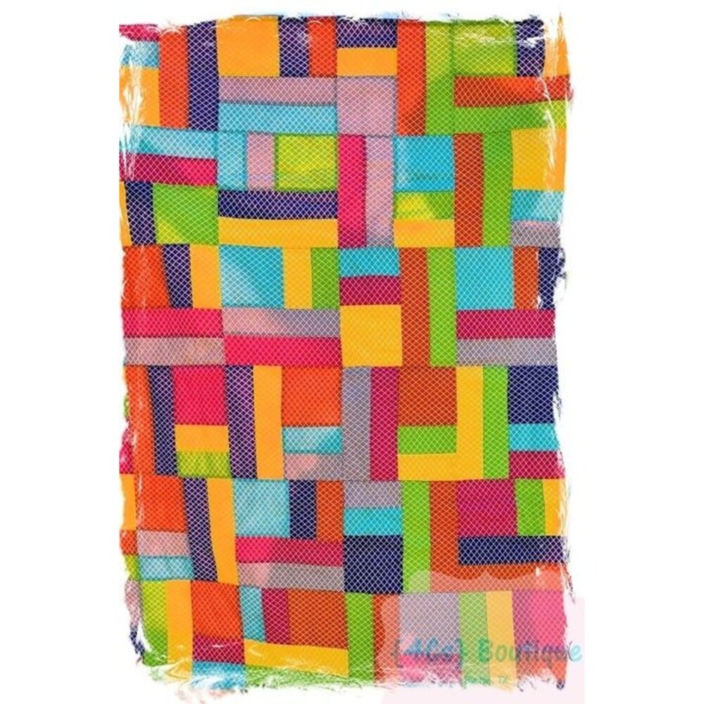 Handmade Patchwork Quilt 50"x50" | Bright Multicolor Throw Blanket with Red Mink